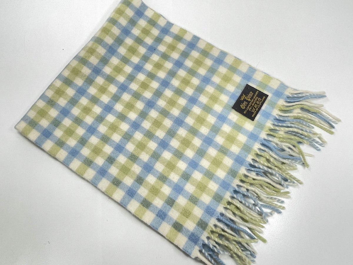 超美品【Glen Prince グレンプリンス】 アンゴラ混 チェック柄 フリンジマフラー ストール (メンズ）ラ..