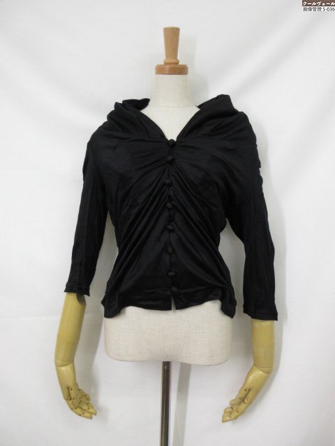 超美品【COTTO コトゥー】 Vネック 七分袖 ギャザーカーディガン (レディース) size40 ブラック W3P37-..