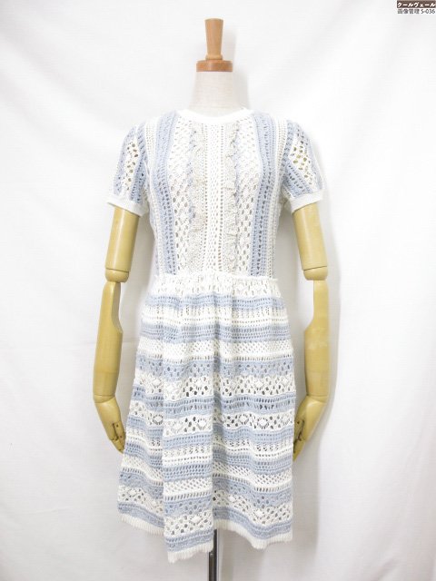 未使用【RED Valentino レッドヴァレンティノ】0000015712 01 鍵編み ニットワンピース (レディーズ) sizeS 白×青系 ◇38LN...