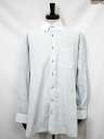 美品【ダンヒル dunhill】D20-315-G コットン100% ストライプ柄 ボタンダウン 長袖シャツ (メンズ) sizeXL相当 青×緑 ◇38MK6329◇ 【中古】