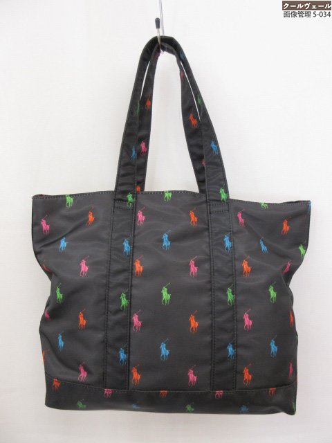 【ラルフローレン RALPH LAUREN】 ナイロントートバッグ ポニープリント柄 (メンズ/レディース) ブラック ◇5LG3195◇　【中古】