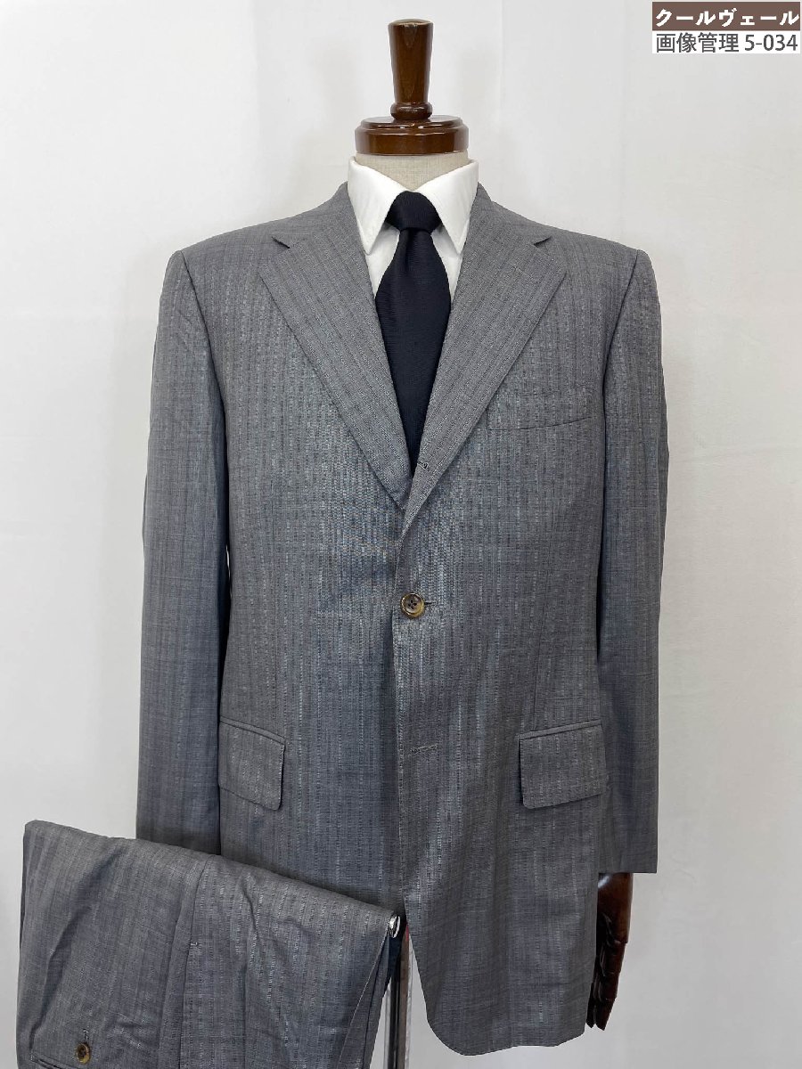 美品【オーダースーツ】ゼニア15milmil15生地 シングル3ボタン段返り ストライプ織柄 スーツ (メンズ) size50相当 グレー系 ◇35RMS2707◇　【中古】