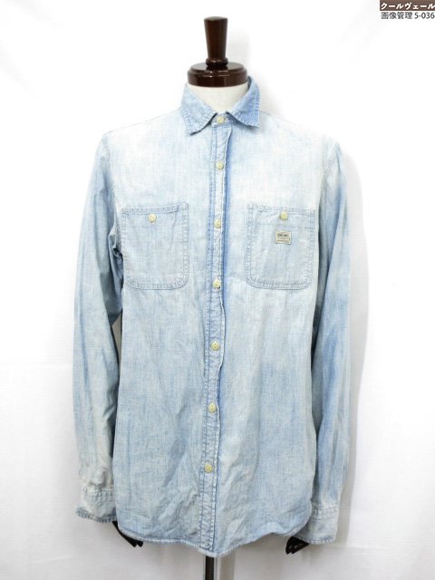 超美品【デニム&サプライ DENIM&SUPPLY】 Ralph Lauren コットン100% シャンブレー 長袖シャツ (メンズ) sizeM ブルー系 ◇...