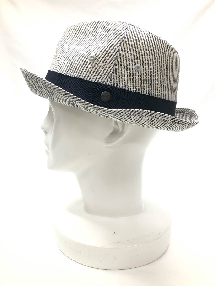 超美品【Borsalino ボルサリーノ】 中折れ ストライプ柄 リネンハット (メンズ) size57cm オフホワイト×ネイビー イタリア製 ◇33LE3999 【中古】