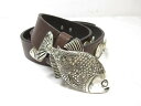 超美品 【フランクダニエル FRANK DANIEL】 フィッシュ 魚型バックル レザーベルト (メンズ) size85/34 茶系 イタリア製 □7ME718...