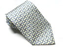 【dunhill ダンヒル】 総柄 プリント シルク 絹 ネクタイ (メンズ) ホワイト×ブルー×オレンジ系 イタリア製 □27KSM0497 【中古】