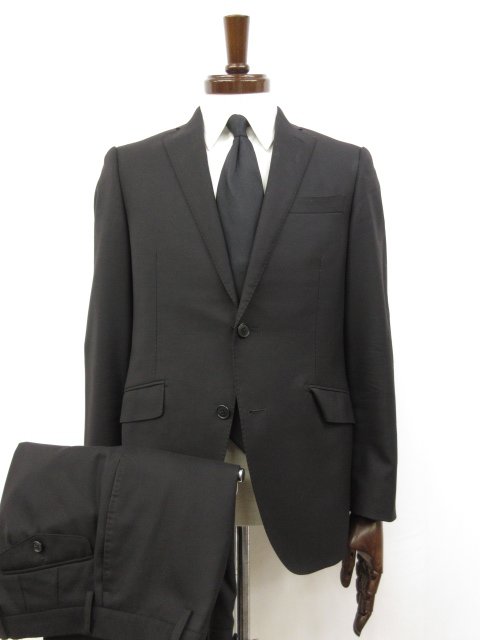 【ミスタージュンコ Mr junko】ウール素材 シングル2ボタン スーツ (メンズ) size88Y4 ブラック 無地 黒無地 □32RMS0338□ 【中古】