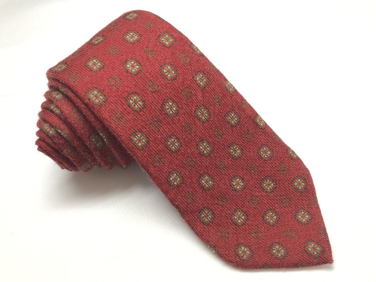 超美品 【ルイジボレッリ LUIGI BORRELLI】 シップス 小紋柄 ウール ネクタイ (メンズ) レッド系 イタリア製 ◯27KSM1865【中古】