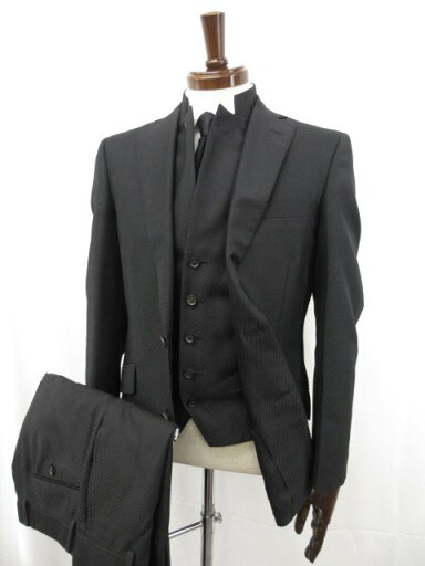 極美品【MEN'S TENORAS メンズティノラス】微光沢感 シングル2ボタン 3ピーススーツ (メンズ) sizeM ブラック系 バイアス織 ◯32RMS0819◯【中古】 極美品【MEN'S TENORAS メンズティノラス】微光沢感 シングル2ボタン 3ピーススーツ (メンズ) sizeM ブラック系 バイアス織 ◯32RMS0819◯【中古】