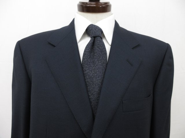 超美品【Belvest ベルベスト】A795 Super120’s 3ボタン スーツ (メンズ) size52/7R ネイビー系 バーズアイ織柄 イタリア製 ◯32RMS0884◯【中古】