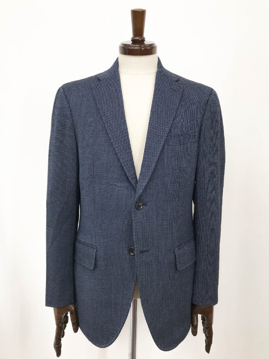 【Paul Stuart ポールスチュアート】J1D10-251-28 シングル2ボタン バーズアイ風織柄ジャケット (メンズ) size48R ネイビー系 ◯17MJ0186◯ 【中古】