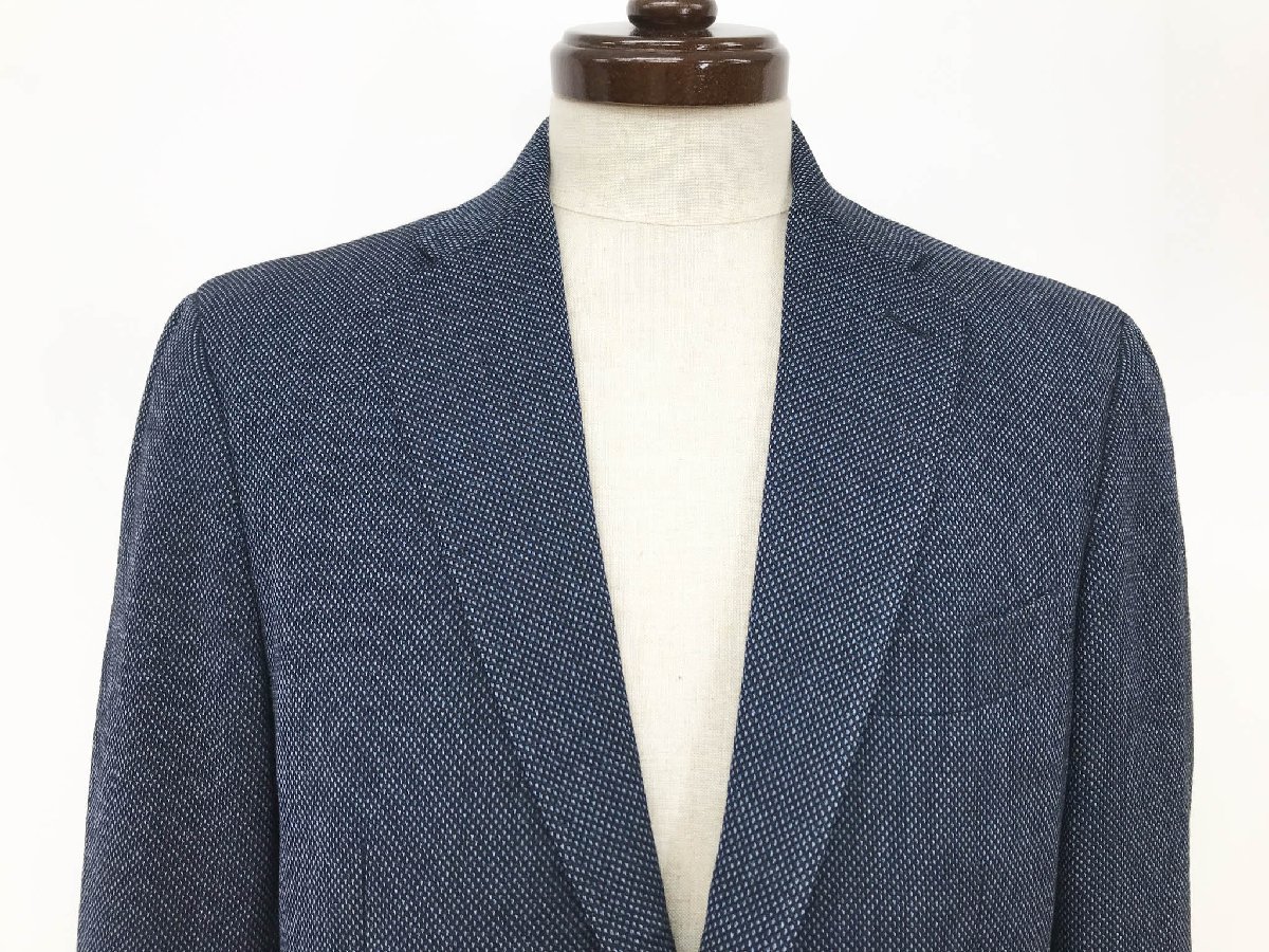 【Paul Stuart ポールスチュアート】J1D10-251-28 シングル2ボタン バーズアイ風織柄ジャケット (メンズ) size48R ネイビー系 ◯17MJ0186◯　【中古】