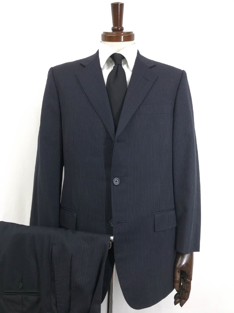 美品【ブルックスブラザーズ Brooks Brothers】シングル3ボタン スーツ (メンズ) size48相当 ネイビー ストライプ柄 ◯32RMS1104【中古】