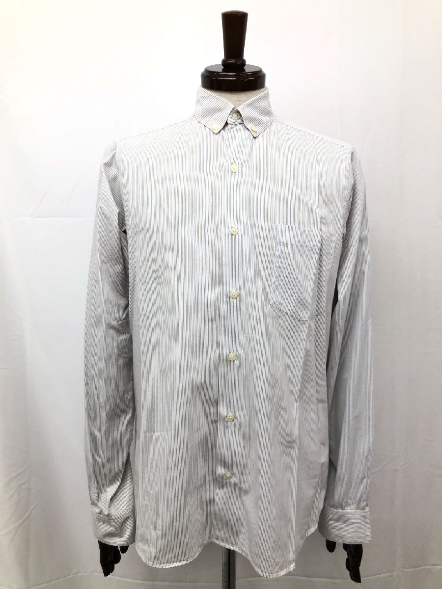 美品【STEVEN ALAN スティーブンアラン】コットン100% ストライプ柄 長袖シャツ (メンズ) sizeXS 白×青×茶系 ◯35MK4995◯ 【中...