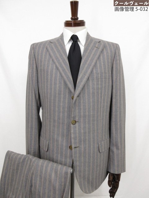 超美品 最高級【ブリオーニ Brioni】CHIGI Super150’s 3ボタン段返り スーツ (メンズ) 50R グレー系 ストライプ柄 イタリア製◯32RMS1601 【中古】