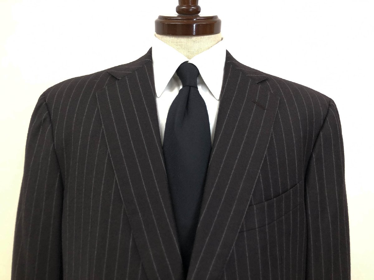 超美品【エルメネジルドゼニア】 フランネル生地 HERITAGE 221224 シングル2ボタンスーツ (メンズ) size54R 茶系 ストライプ柄 ◇33RMS1647【中古】