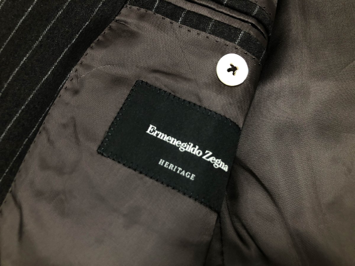 超美品【エルメネジルドゼニア】 フランネル生地 HERITAGE 221224 シングル2ボタンスーツ (メンズ) size54R 茶系 ストライプ柄 ◇33RMS1647【中古】