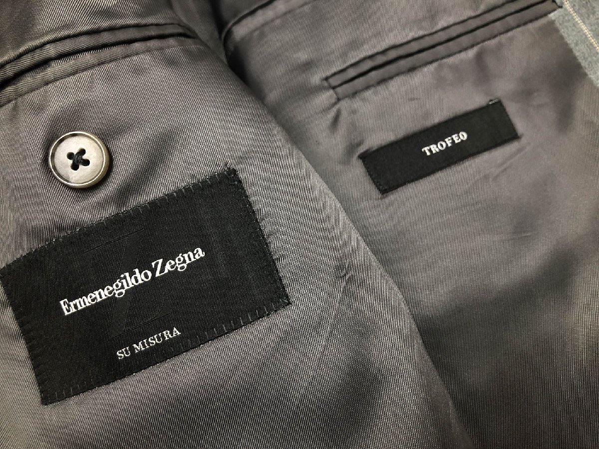 超美品【エルメネジルドゼニア】 2512SA ス・ミズーラ トロフェオ生地 2Bスーツ (メンズ) size54R グレー系 ストライプ柄 ◇33RMS1641◇　【中古】