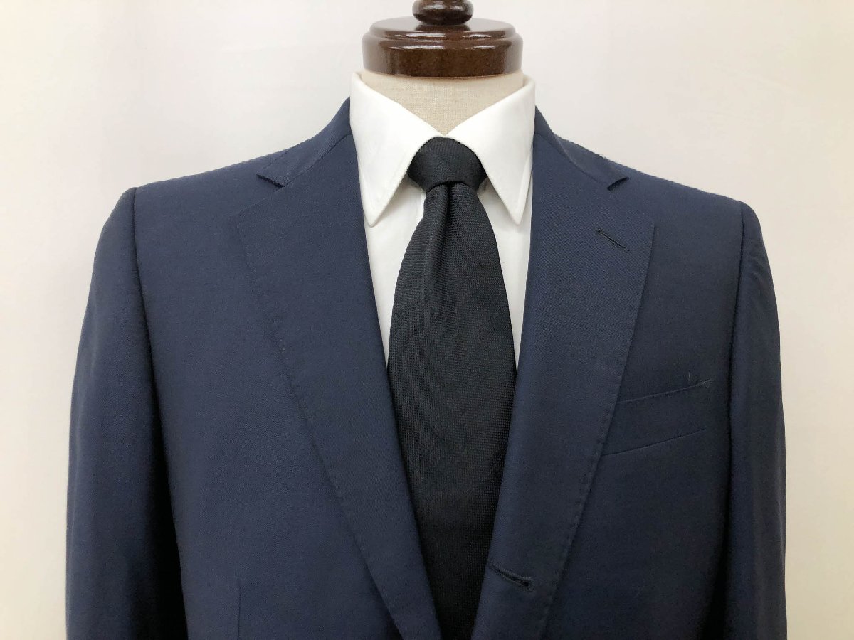 【銀座グローバルスタイル】ゼニア生地 シングル3ボタン段返り スーツ (メンズ) size46相当 ネイビー系 紺無地 濃紺 ◇32RMS2087◇　【中古】