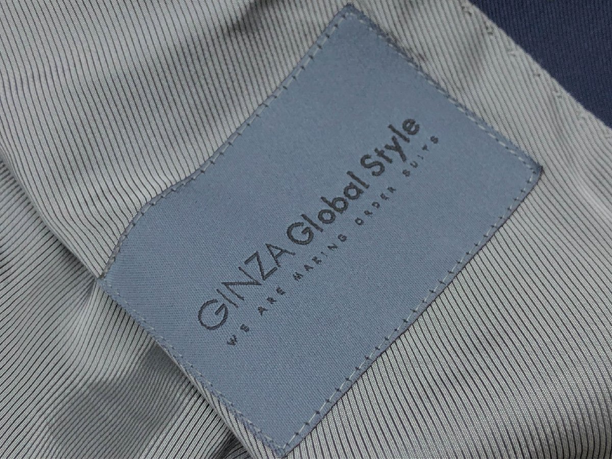 【銀座グローバルスタイル】ゼニア生地 シングル3ボタン段返り スーツ (メンズ) size46相当 ネイビー系 紺無地 濃紺 ◇32RMS2087◇　【中古】