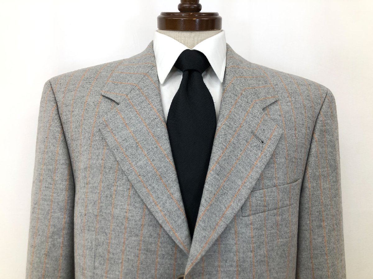 【BOSS ヒューゴボス HUGO BOSS】ロロピアーナ生地 カシミア混 シングル3ボタン 起毛 スーツ (メンズ)40 グレー系 ストライプ◇35RMS2503◇【中古】