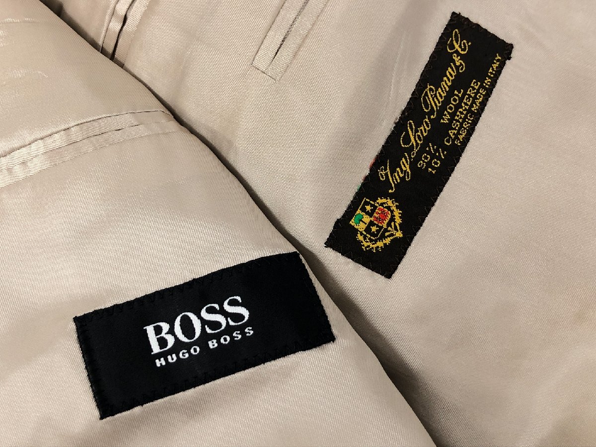 【BOSS ヒューゴボス HUGO BOSS】ロロピアーナ生地 カシミア混 シングル3ボタン 起毛 スーツ (メンズ)40 グレー系 ストライプ◇35RMS2503◇【中古】