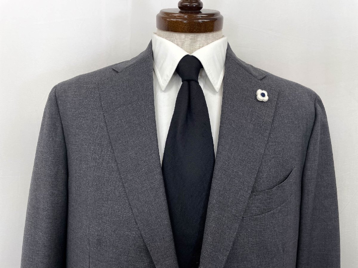 超美品【LARDINI ラルディーニ】 シングル3ボタン段返りスーツ (メンズ) size52/7REG グレー系 織柄 JR0527AQ イタリア製 ◇33RMS2835◇　【中古】