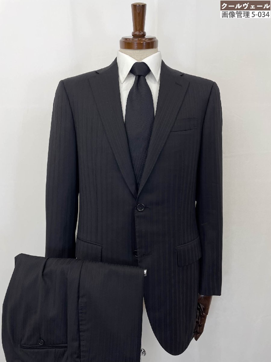 美品【シップス SHIPS】 ロロピアーナSuper120's シングル2ボタンスーツ (メンズ) size48 ブラック ストライプ柄 117-11-1568 ◇33RMS2671　【中古】