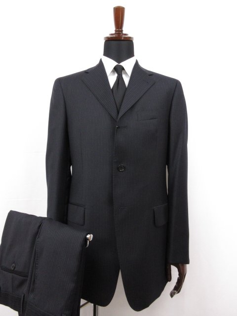 未使用【TAGLIATORE NAPOLI 1939 タリアトーレ】 SUPER100's 3ボタン スーツ (メンズ) 46 ネイビー系 ストライプ 伊製 TA700/18■27SLJ0638【中古】