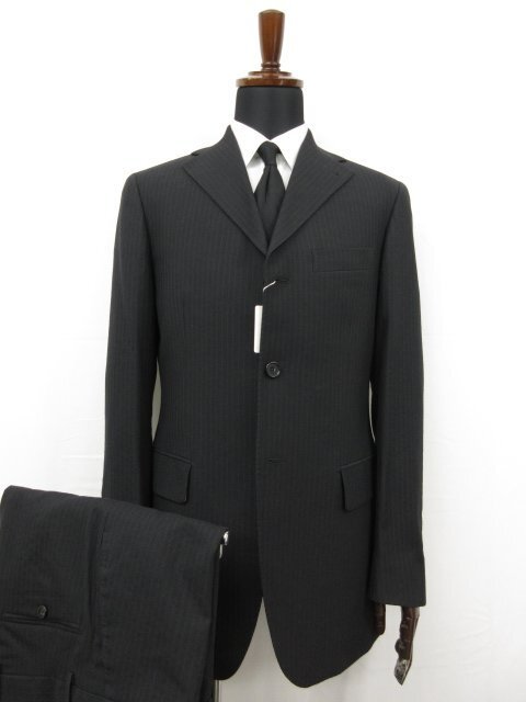 未使用 【TAGLIATORE NAPOLI 1939 タリアトーレ】 シングル3ボタン スーツ (メンズ) 48 ブラック ストライプ織 伊製 TA800/18 ◯27SLJ0590【中古】