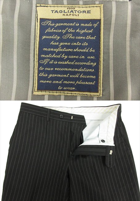 未使用 【TAGLIATORE NAPOLI 1939 タリアトーレ】 シングル3ボタン スーツ (メンズ) 50 ブラック ストライプ 伊製 TA800/18 ◯27SLJ0580　【中古】