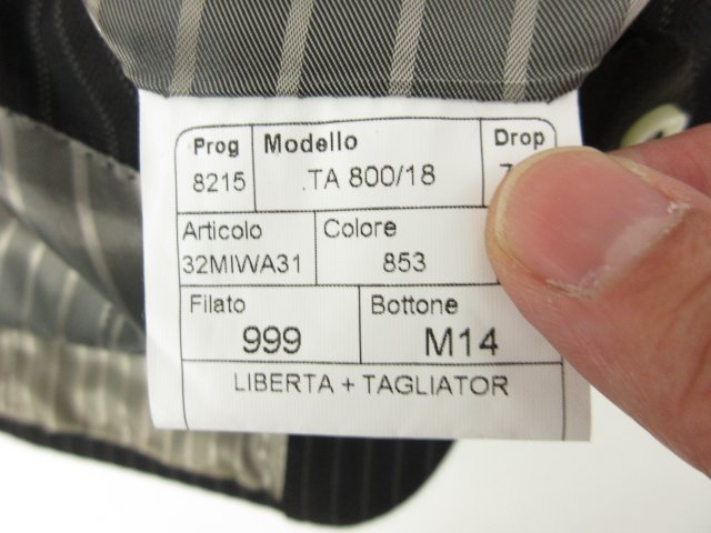 未使用 【TAGLIATORE NAPOLI 1939 タリアトーレ】 シングル3ボタン スーツ (メンズ) 50 ブラック ストライプ 伊製 TA800/18 ◯27SLJ0580　【中古】