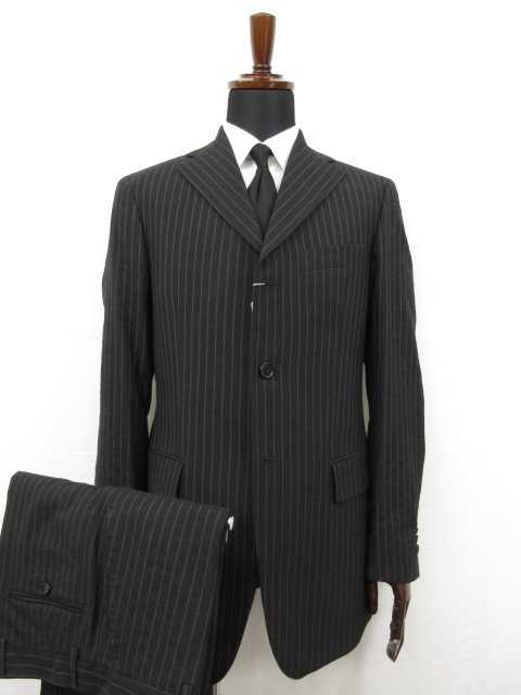 未使用 【TAGLIATORE NAPOLI 1939 タリアトーレ】 シングル3ボタン スーツ (メンズ) 46 ブラック ストライプ 伊製 TA800/18 ◯27SLJ0578【中古】