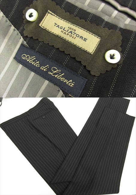 未使用 【TAGLIATORE NAPOLI 1939 タリアトーレ】 シングル3ボタン スーツ (メンズ) 46 ブラック ストライプ 伊製 TA800/18 ◯27SLJ0575【中古】
