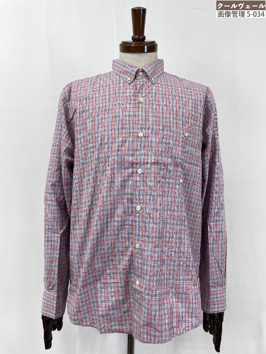 美品【パパス PAPAS】 D0404FBC004 コットン100% ボタンダウン チェック柄 長袖シャツ (メンズ) size48/M 朱色 ◇38MK643...
