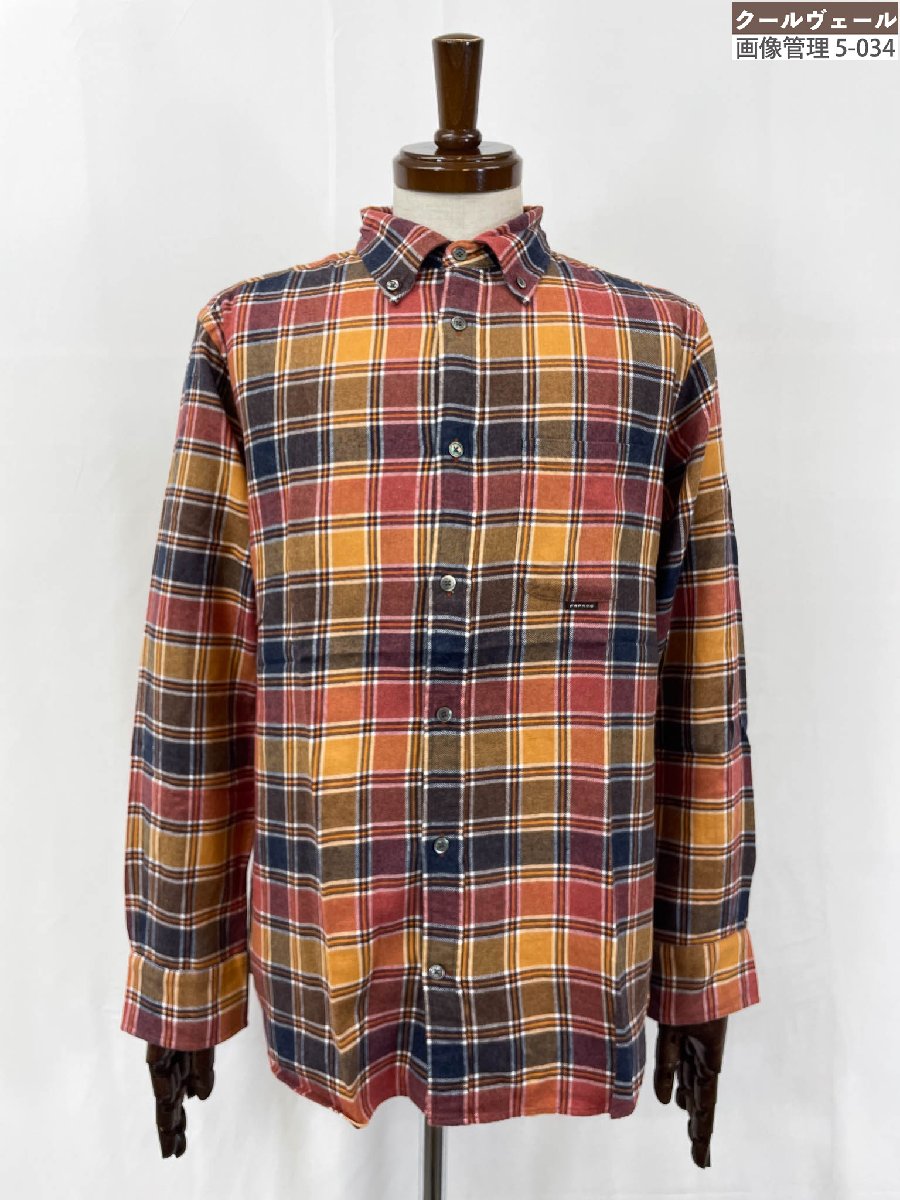 極美品【パパスプラス PAPAS PLUS】 D042CFBN007 コットン100% チェック柄 ボタンダウン 長袖シャツ (メンズ) sizeM レッド系◇...