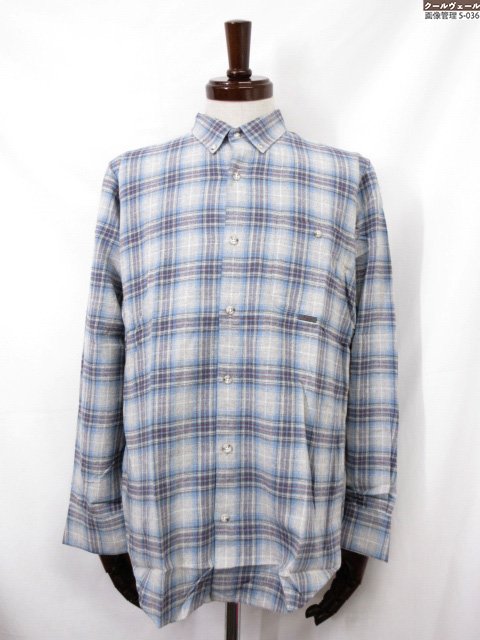 超美品【Papas パパス】 コットン100% ボタンダウンシャツ (メンズ) size48/M グレー系×ライトブルー チェック柄 D0484FBC016◇3...