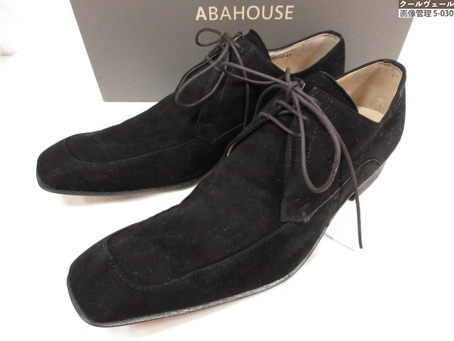 極美品【アバハウス ABAHOUSE】 スエードレザー スクエアトゥ 外羽根 ドレスシューズ 紳士靴 (メンズ) size41 ブラック ◇30MZA8115◇...