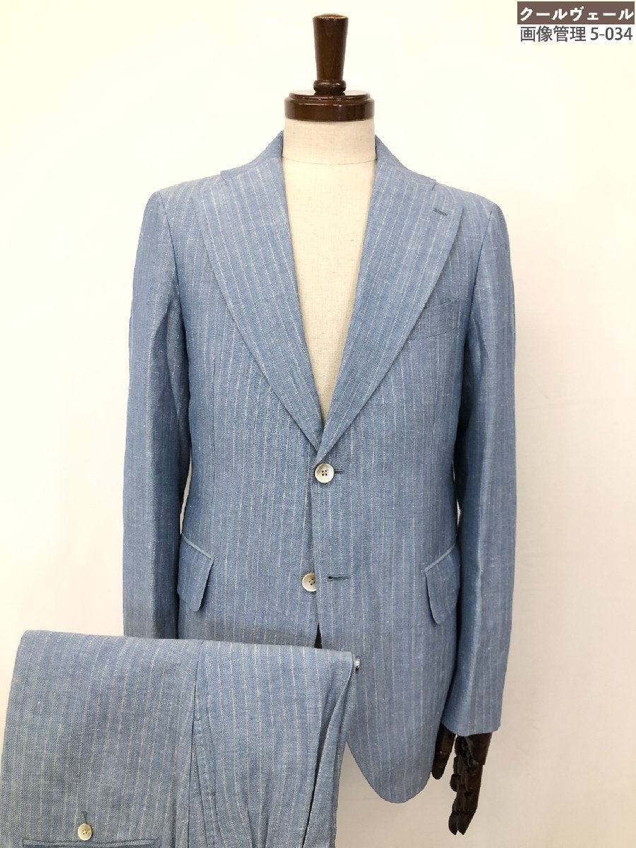 美品【アルチザン ARTISAN】59-15JI03 リネン混 シングル2ボタン ストライプ柄 スーツ (メンズ) sizeM ..