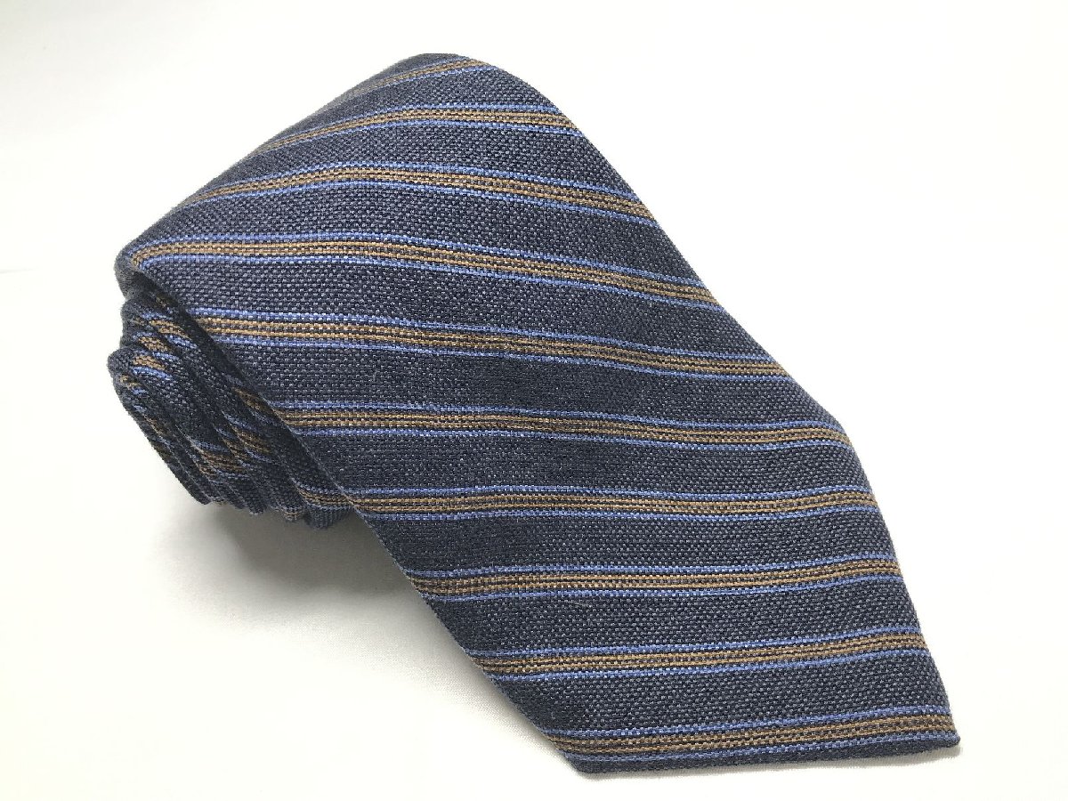 超美品 【LIVERANO リベラーノ】 ストライプ レジメン柄 ウール×シルク ネクタイ (メンズ) ネイビー イタリア製 □27KSM0840【中古】