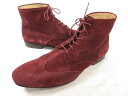 極美品 【ポールスミス Paul Smith】スエード メダリオン ウィングチップ レースアップブーツ 靴 (メンズ) size8 バーガンディ ◯30MZA6...