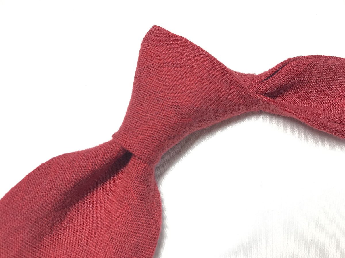 ほぼ未使用品【ステファノビジ STEFANO BIGI】 無地 ソリッド 麻 リネン ネクタイ (メンズ) レッド イタリア製 □27KSM0362【中古】