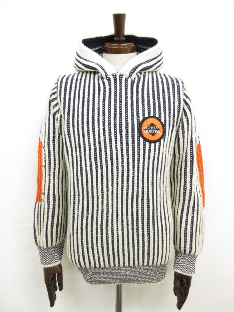 未使用【スローウエア×ドッピアアー】79SW03 SW831 821 定価77000円 編柄 ウール ニットパーカー (メンズ) size54 白系×紺 ◯10ZZN0556◯【中古】