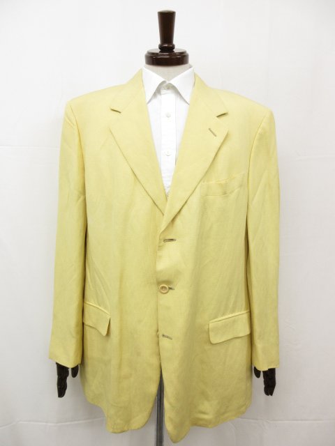ヴィンテージ【CANALI カナーリ】A23320/00 リネン×シルク 3ボタン ストライプ織柄ジャケット (メンズ) 54R イエロー系 伊製 ◯17MB4304◯ 【中古】
