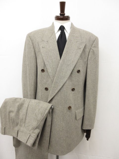 美品【BOSS ヒューゴボス HUGO BOSS】チェルッティ生地 Super100’s ダブル6B スーツ (メンズ) 50 グレー系 ストライプ ◯32RMS0697◯【中古】