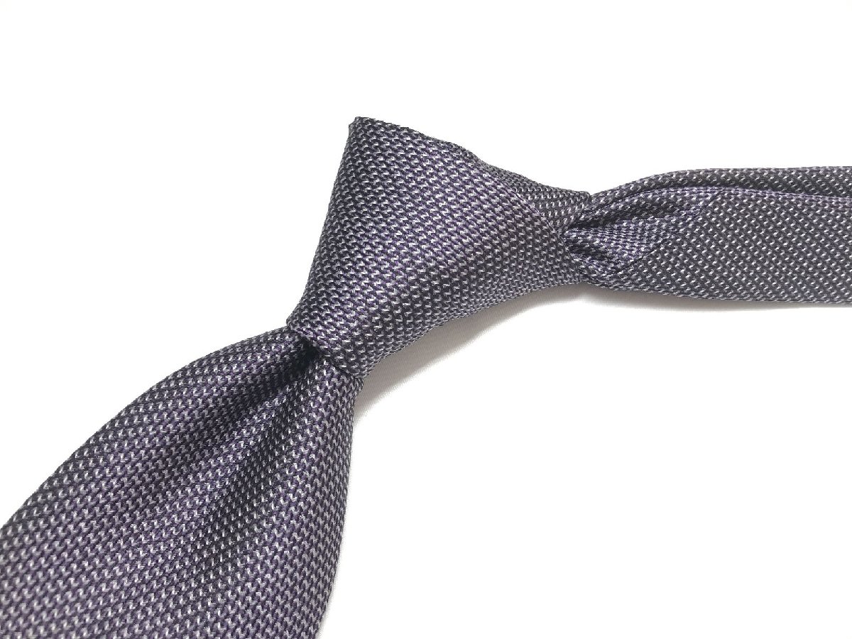 美品 【ブリオーニ Brioni】 織柄 絹 シルク ネクタイ (メンズ) パープル×ライトグレー×ブラック イタリア製 ◯27KSM0971【中古】