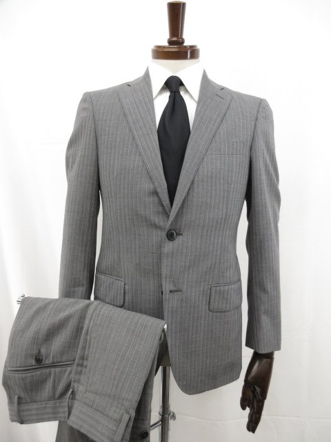 超美品【グリーンレーベルリラクシング】3121-111-1308 シングル2ボタン スーツ (メンズ) size42 グレー系 ストライプ柄 ◯32RMS0818◯【中古】