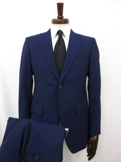 超美品【麻布テーラー azabu tailor】 モヘア16% カノニコ生地 2B スーツ (メンズ) 044A/076 やや青みネイビー 紺無地 無地 ◯32RMS0834◯【中古】
