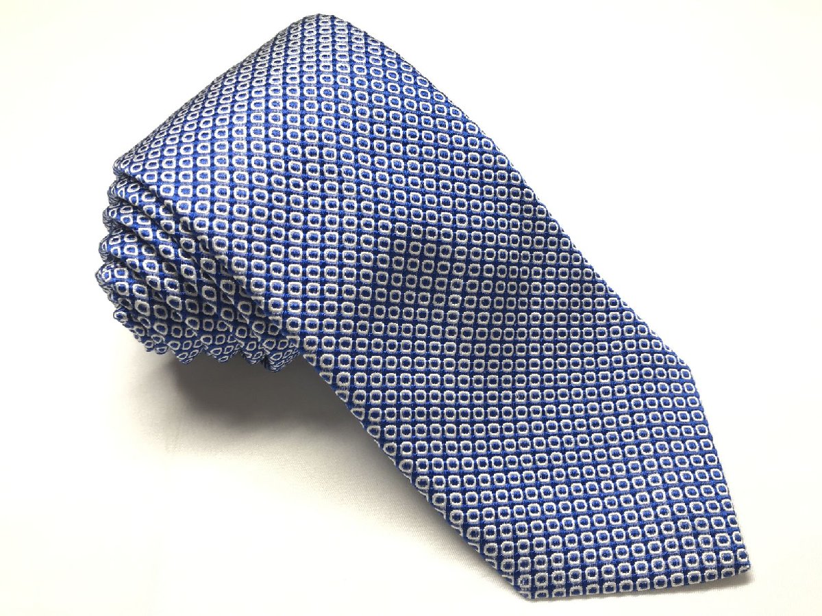 極美品 【マッシモドゥッティ Massimo Dutti】 サークル 織柄 シルク 絹 ネクタイ (メンズ) ブルー×ホワイト ◯27KSM1806【中古】