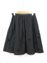 ほぼ未使用【ルネ Rene】6624280 リネン100% 裾デザイン装飾 膝丈 フレアスカート (レディース) size38 ブラック ◯17LF3818◯【...